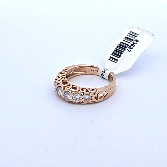 14K Yellow Gold Heart Scroll .92TCW 7 Diamond Band Ring Size 6.75 - Picture 10 of 16